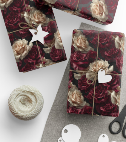 Dark Rose Wrapping Paper — Moody Floral Elegance for Unforgettable Gifts