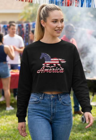 America Horse Cropped Sweatshirt